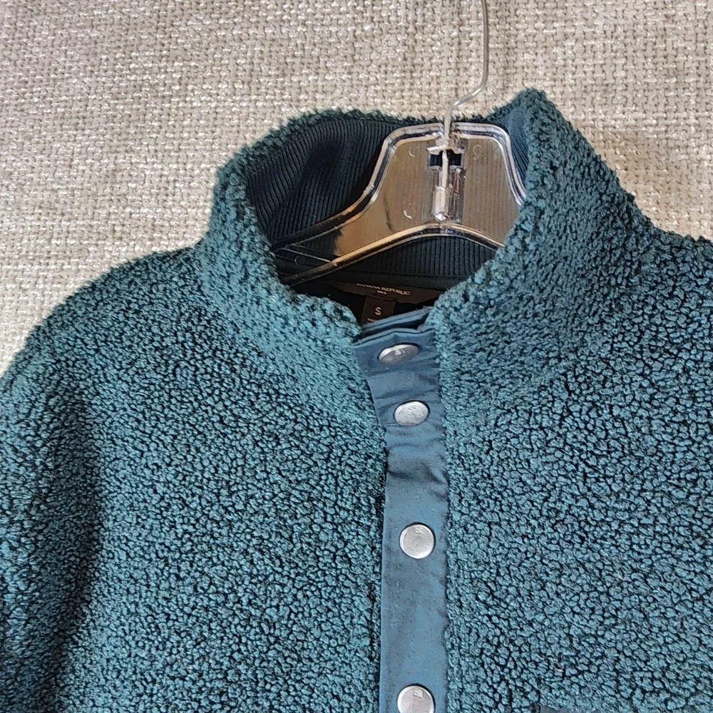 Banana Republic Nubby Sherpa Fleece Pullover 1/4 Snap Mens S Storm Slate NEW